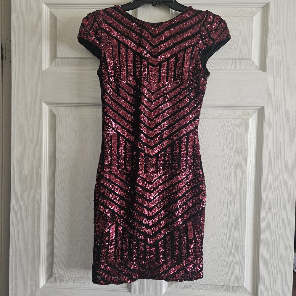 Dress the Population Sequin Mini Dress - Black and Pink